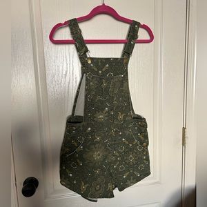 Pilcro Denim Short Overalls Size 26 Flower Army Green